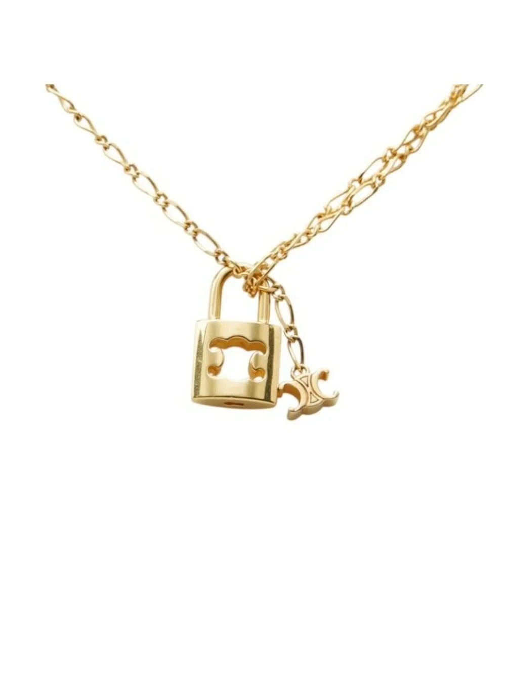 Celine Triomphe Padlock Necklace Gold Plated